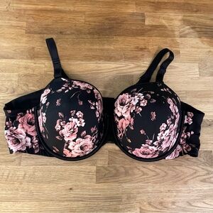 Torrid Curve Underwire Smooth Cup Bra (Black/Pink Floral, 46C)